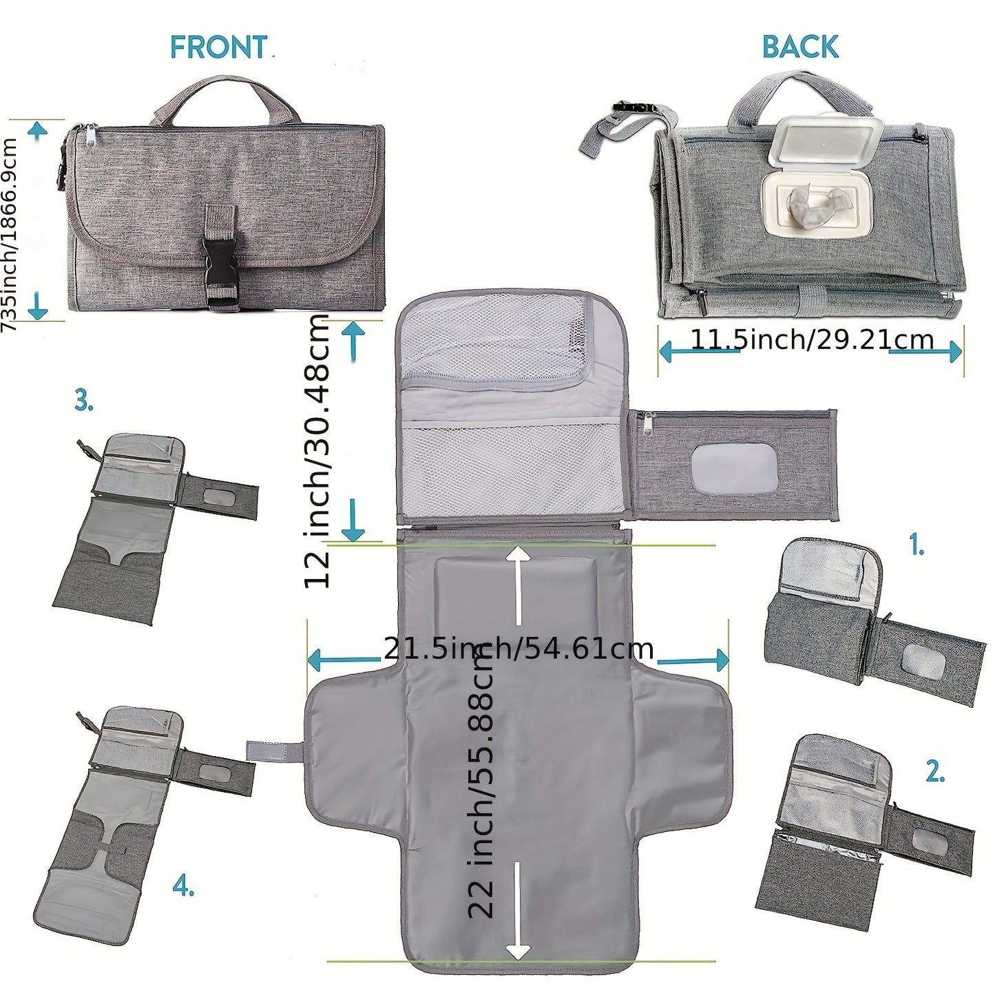 Baby Changing Mat | Portable Waterproof Travel Changing Mat with Pockets