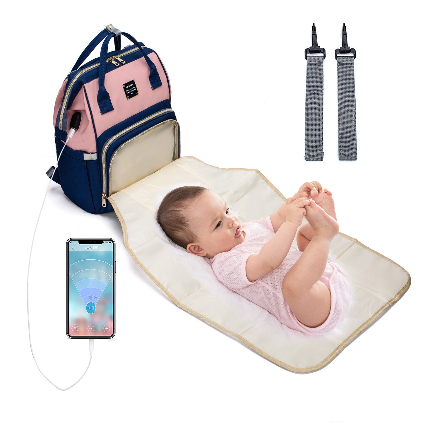 Baby Changing Bag – Large Nappy Backpack with Insulated Pockets & USB Port