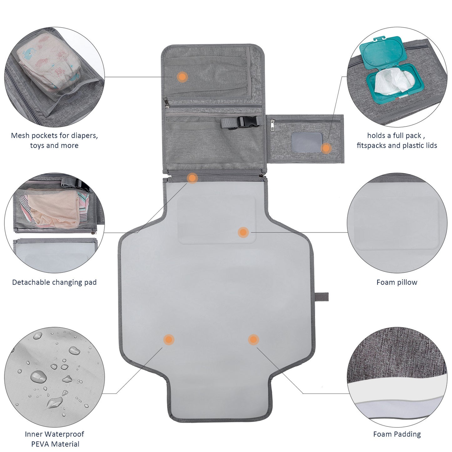 Baby Changing Mat | Portable Foldable Travel Changing Pad with Wipe Pocket