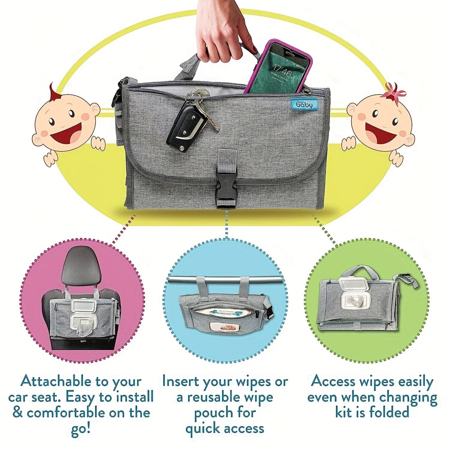 Baby Changing Mat | Portable Waterproof Travel Changing Mat with Pockets