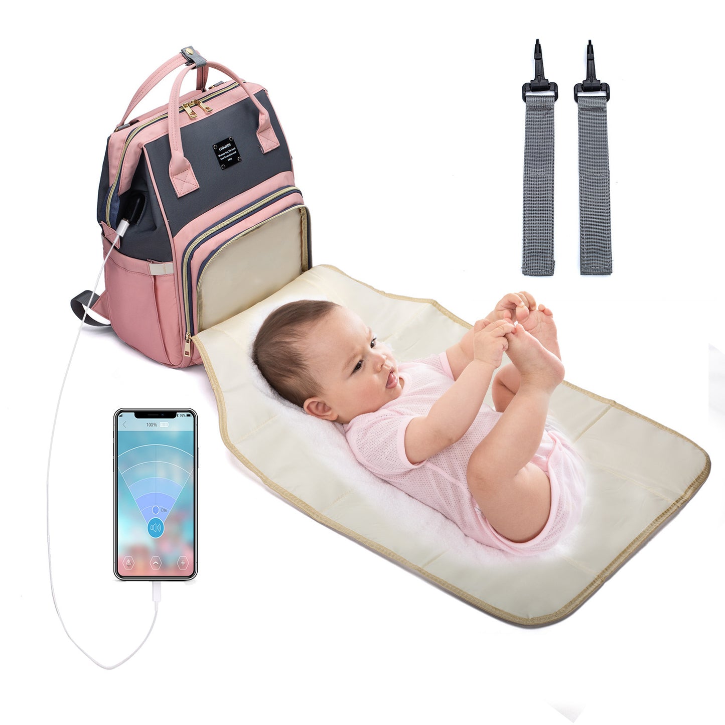 Baby Changing Bag – Large Nappy Backpack with Insulated Pockets & USB Port