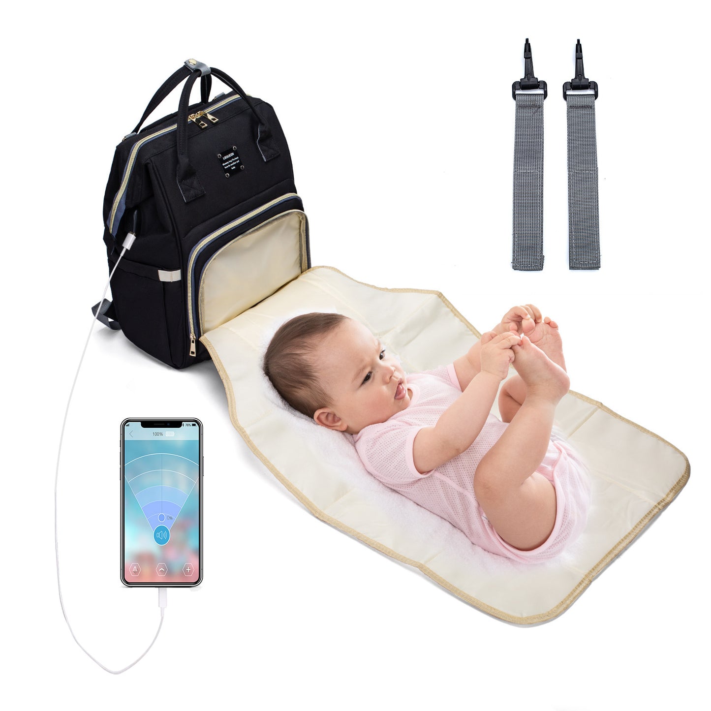 Baby Changing Bag – Large Nappy Backpack with Insulated Pockets & USB Port