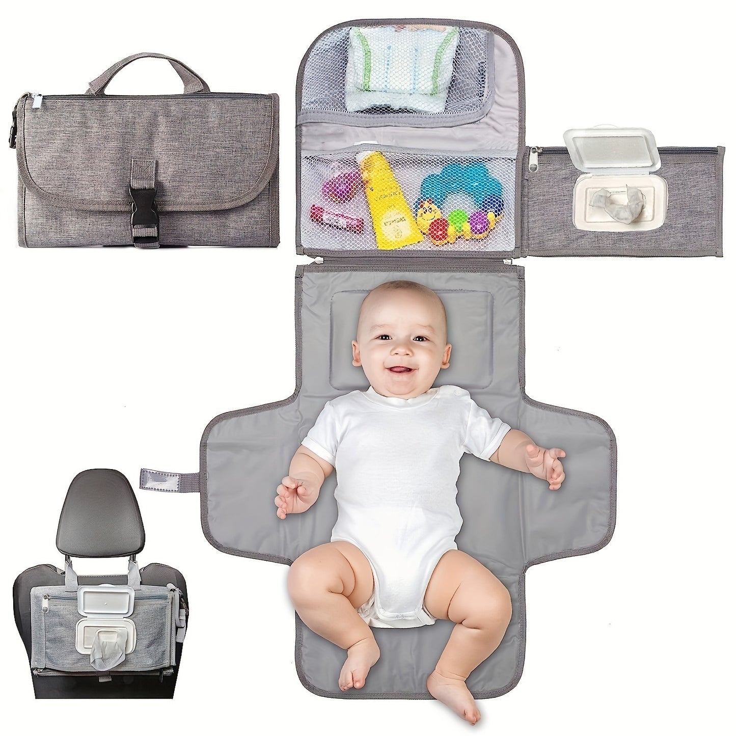 Baby Changing Mat | Portable Waterproof Travel Changing Mat with Pockets