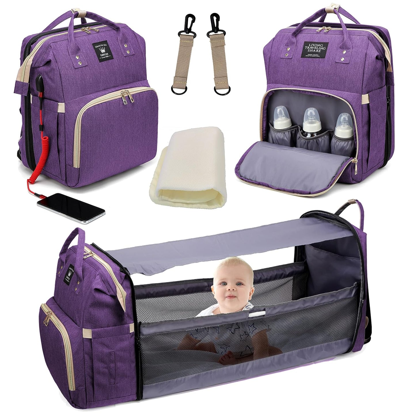Baby Changing Bag – Large Diaper Bag Backpack with Insulated Pockets & Changing Mat