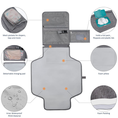 Baby Changing Mat | Portable Foldable Travel Changing Pad with Wipe Pocket