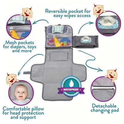 Baby Changing Mat | Portable Waterproof Travel Changing Mat with Pockets